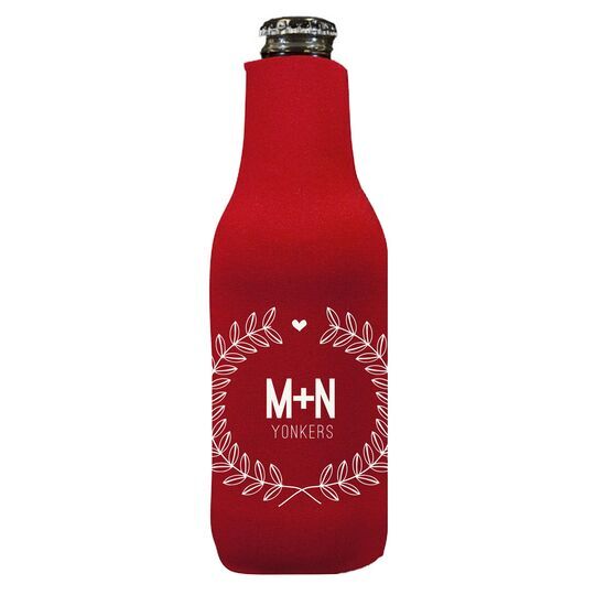 Laurel Wreath with Heart and Initials Bottle Huggers